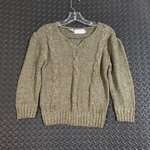Tony Lambert‎ Brown Cable Knit V-Neck Pullover Sweater Women's Size Medium